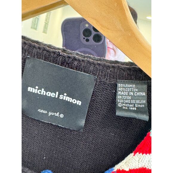 Michael Simon VTG Y2K Cardigan Colorblock Sweater 4th July Patriotic Small - Picture 5 of 6
